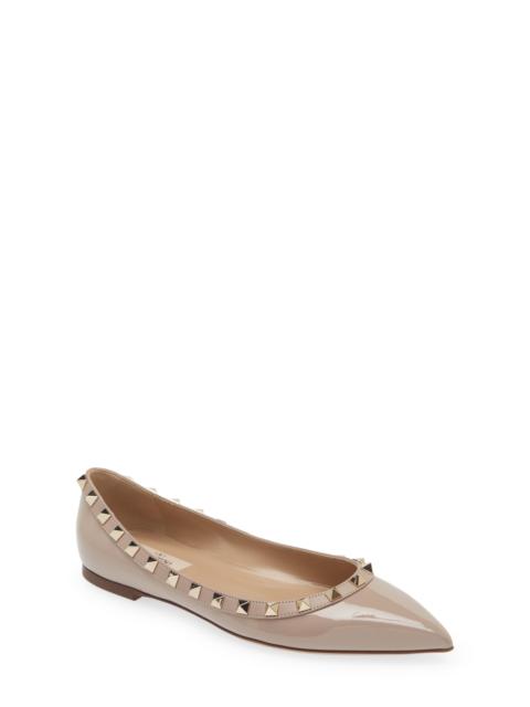 Valentino Valentino Garavani Rockstud Pointed Toe Ballerina Flat in P45 Poudre/Poudre at Nordstrom