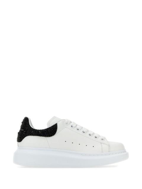 ALEXANDER MCQUEEN White Leather Sneakers With Embellished Suede Heel