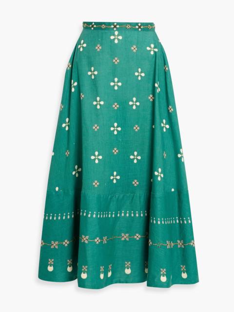 Agua by Agua Bendita Bel Mar Esmeralda printed linen maxi skirt