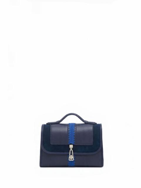 GABRIELA HEARST Small Leonora Flap Embroidered Bag in Electric Navy & Cobalt Nappa Leather