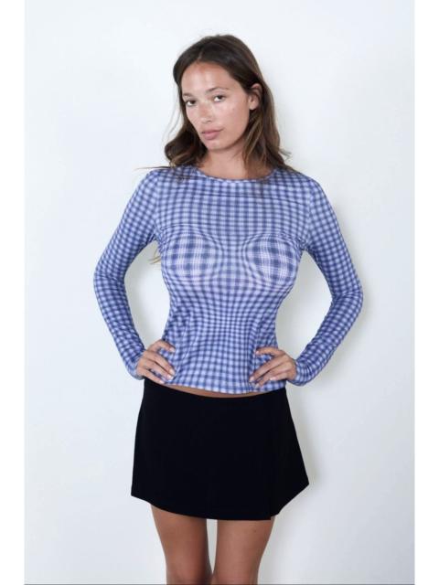 miaou LONG SLEEVE TOP - NAVY WARPED PLAID