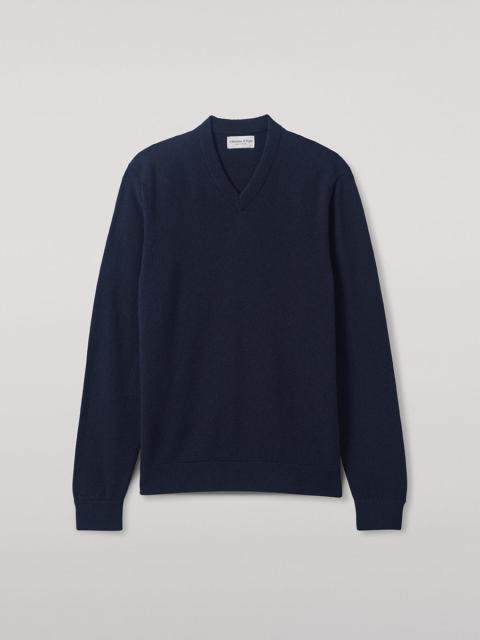 Johnstons of Elgin Classic Cashmere Navy V Neck Jumper