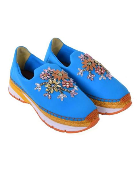 Dolce & Gabbana Neoprene Espadrilles Sneaker Shoes Strass Turquoise Blue 06655