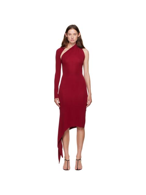 courrèges Burgundy One Shoulder Crepe Jersey Midi Dress