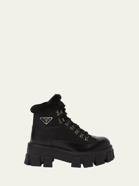 Prada Monolith Nylon Shearling Hiker Booties
