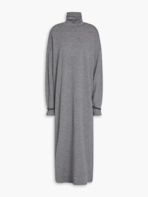 Brunello Cucinelli Bead-embellished wool-blend jersey turtleneck midi dress
