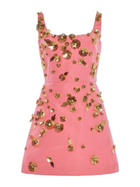 CAROLINA HERRERA Embroidered Silk-Faille Dress pink