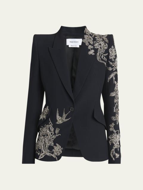 Crystal Embroidered Single-Breasted Blazer Jacket