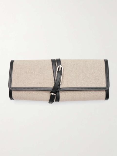 Belted leather-trimmed canvas clutch Off-white