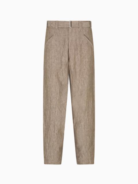GIORGIO ARMANI FLAT-FRONT TROUSERS IN PURE FADED LINEN CHAMBRAY