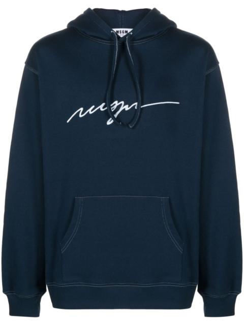 MSGM logo-embroidered cotton hoodie