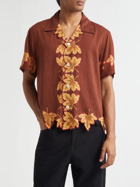 BODE Bode Harvest Floor Leaf Appliqué Camp Shirt in Auburn at Nordstrom