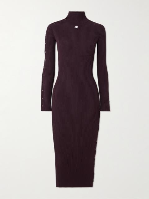 courrèges Embroidered Ribbed-knit Turtleneck Midi Dress
