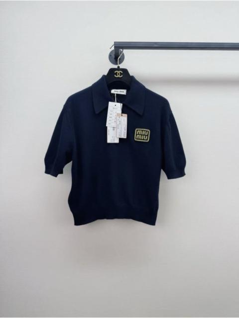 Miu Miu Miu Miu navy blue cashmere knit polo