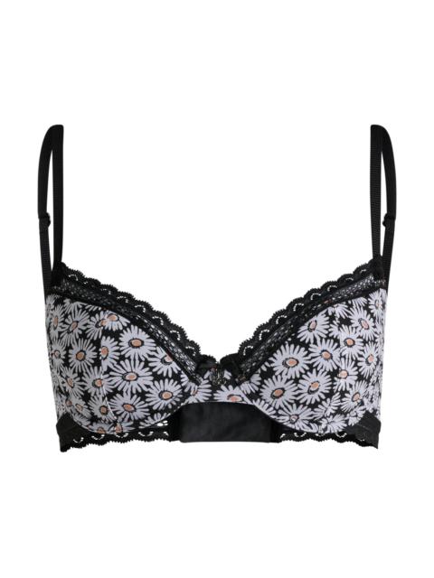 HUGO DAISY-PRINT UNDERWIRE PADDED BRA WITH LACE INSERTS