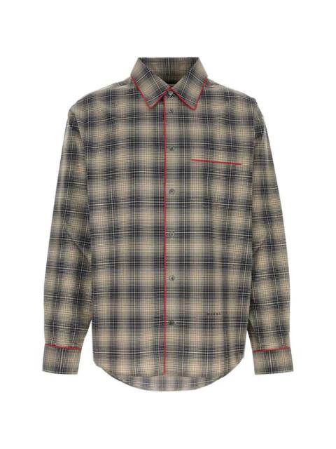 Marni Marni Men Beige And Light Brown Ombré Check Shirt With Contrasting Piping.