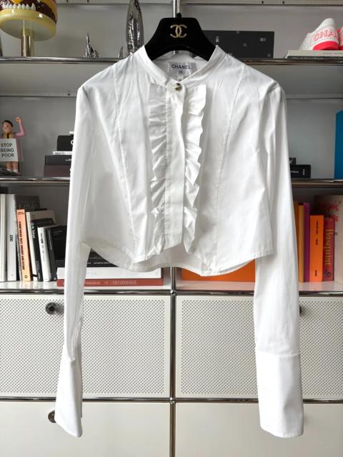 CHANEL Chanel Equestrian Collection White Round Neck Ruffled Collar Shirt