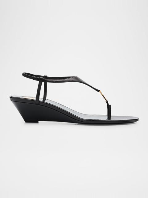 SAINT LAURENT Cassandra Leather YSL Wedge Sandals