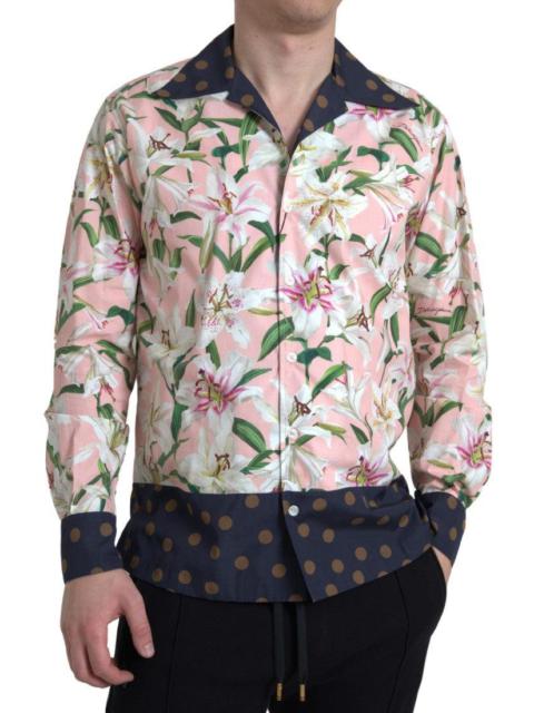 Dolce & Gabbana Cotton Polka Dot Lily Print Collared Shirt