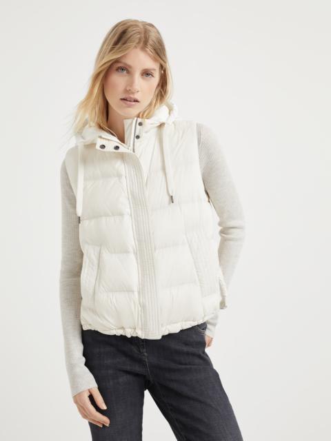 Brunello Cucinelli Lightweight matte nylon down vest with hood and shiny trim