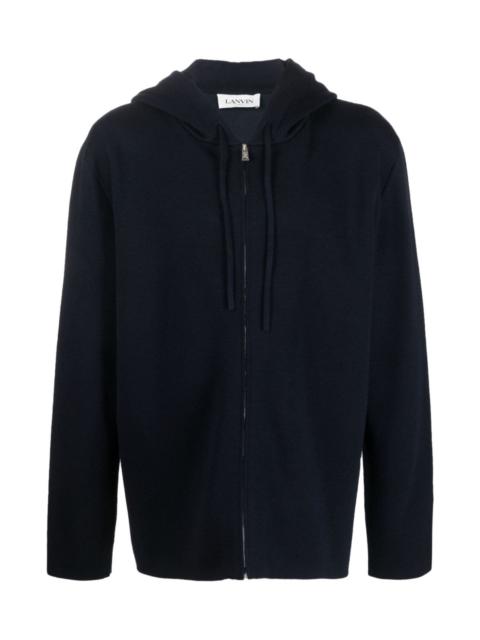 Lanvin LOGO-EMBROIDERED KNIT WOOL-BLEND HOODIE