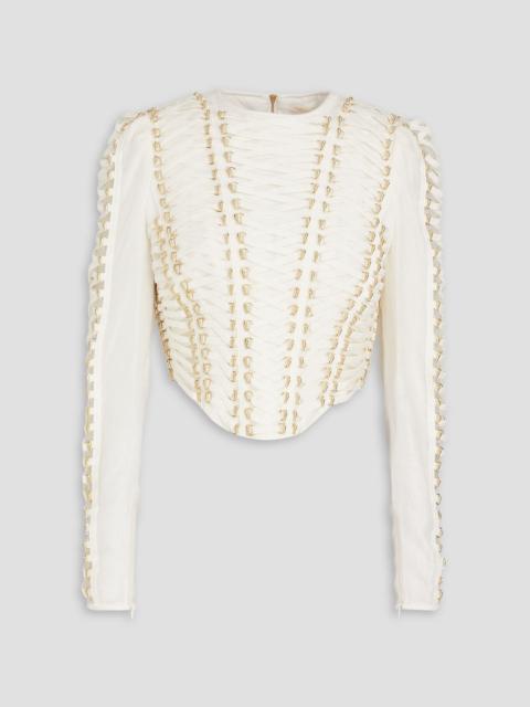 Zimmermann Lace-up embellished linen and silk-blend top