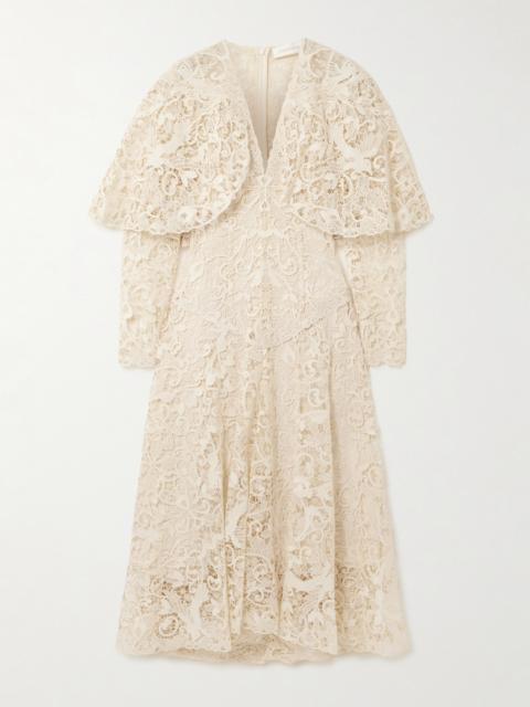 Zimmermann Hypnotic Memento Bird Cape-effect Guipure Lace Midi Dress