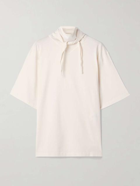 Draped cotton-jersey T-shirt Cream