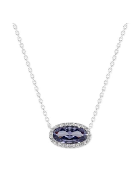 Other Designers DiamondMuse Belacqua Tanzanite December Birthstone Halo Pendant Necklace in Sterling Silver, Oval Cu