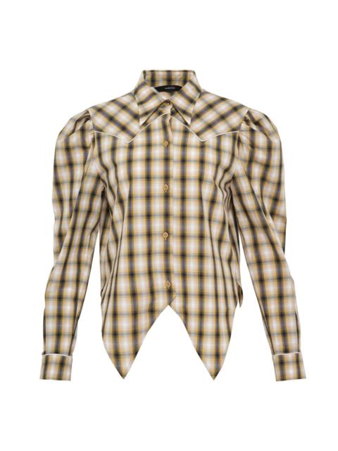 pushBUTTON Yellow Check Western Puff Shirt