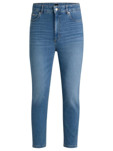 BOSS HIGH-WAISTED CROPPED JEANS IN BLUE COMFORT-STRETCH DENIM