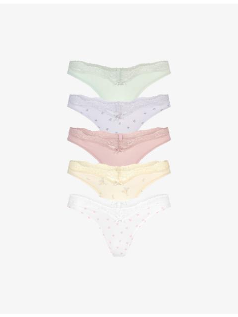 SKIMS Fits Everybody Dipped Pack of Five Lace Jersey Thongs