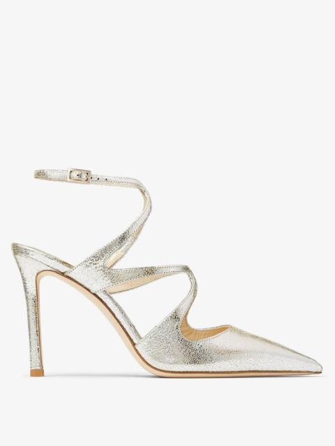 JIMMY CHOO Jimmy Choo Azia 95 Pointed-Toe Glitter Leather Slingback Pumps