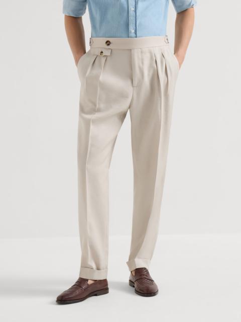 Brunello Cucinelli Linen, virgin wool and mohair gabardine trousers with double pleats and waist tabs