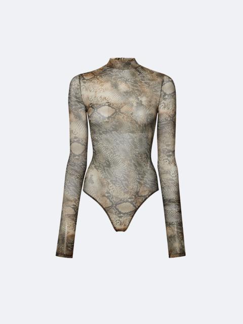 LAPOINTE Snake Mesh Mock Neck Bodysuit