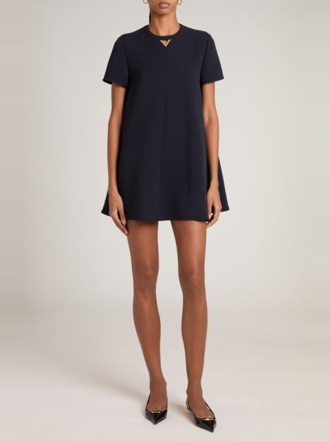 Valentino Valentino Garavani V Detail Crepe A-Line Dress in Navy at Nordstrom