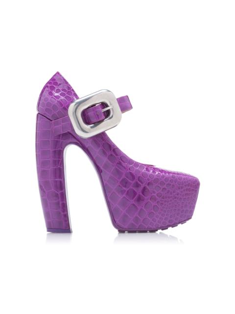Bottega Veneta Croc-Embossed Leather Mary-Jane Platform Pumps fuchsia