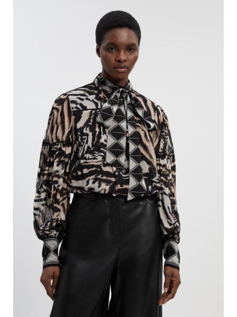 KAREN MILLEN Animal Print Viscose Georgette Balloon Sleeve Woven Blouse