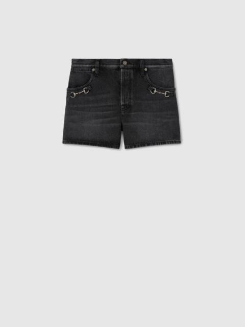 GUCCI Cotton denim shorts with Horsebit