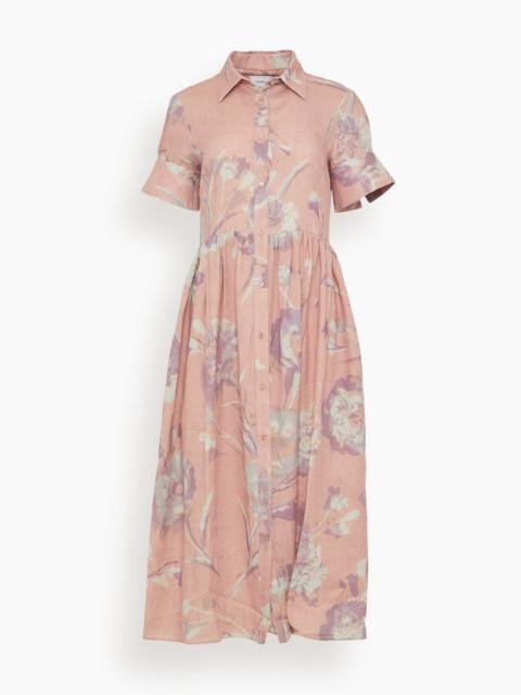 Erdem Short Sleeve Shirt Dress in Carnation Cyanotype Rose