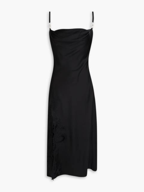 VERSACE Embellished guipure lace-paneled satin midi dress