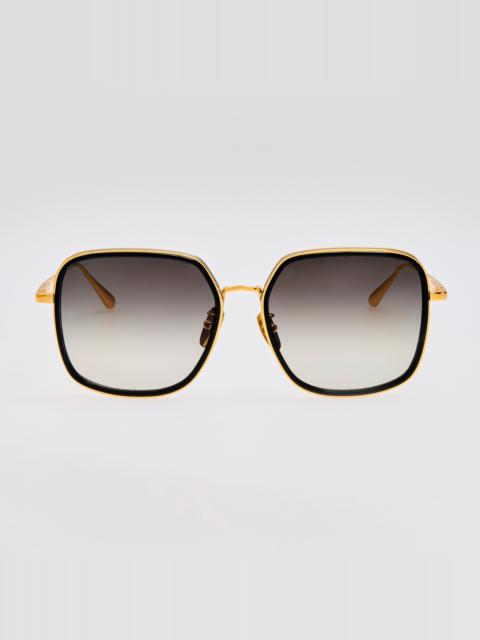 LINDA FARROW Alicia Sunglasses in Black and Gold