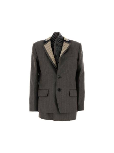sacai SACAI Gray Embroidered Wool Blazer New & Authentic (Women's
