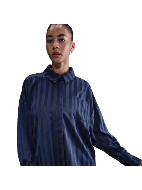 Nike Women's Sportswear Jacquard Stripe Button Down Shirt -Navy