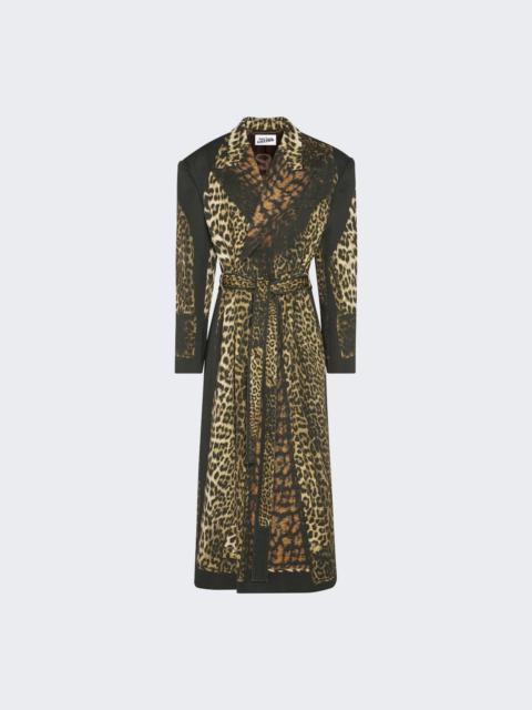 Cotton Long Coat Leopard Trompe L'oeil Print