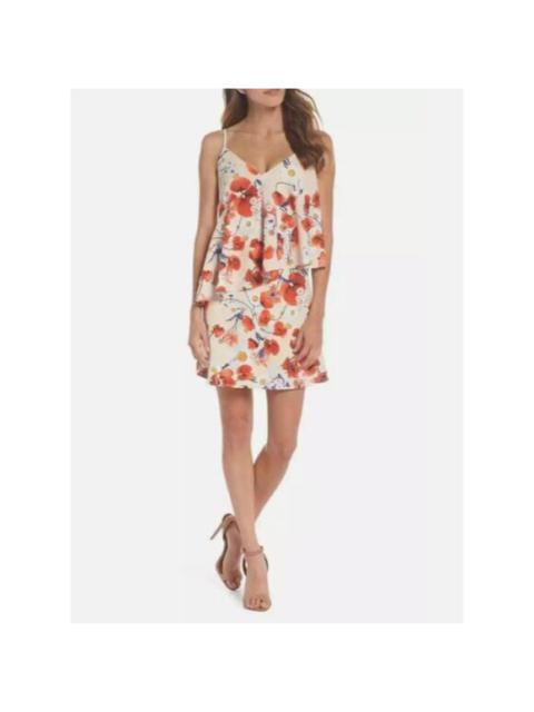 Other Designers NSR Cara Floral Slip Dress Spaghetti Strap Coral Orange Red Ruffle SZ S NWT