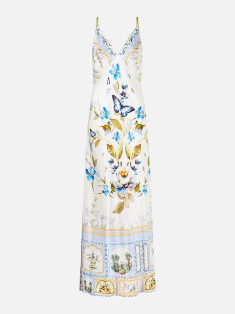 CAMILLA V-NECK LONG BIAS SLIP DRESS WITH TRAIN