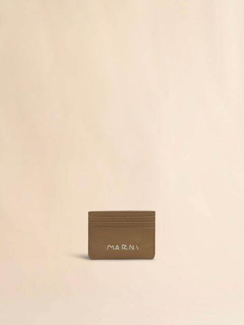 Marni BROWN LEATHER CARDHOLDER WITH MARNI MENDING
