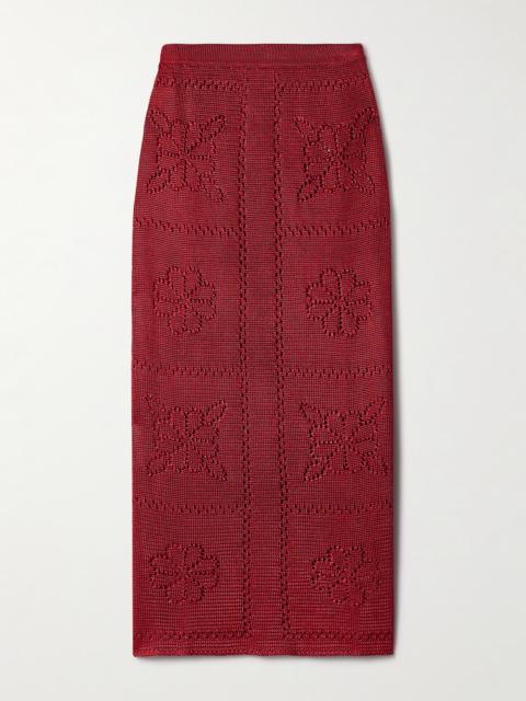 CALLE DEL MAR Pointelle-knit Midi Skirt