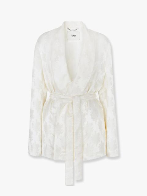FENDI Fendi Jacquard Silk Blazer with Floral Motif White